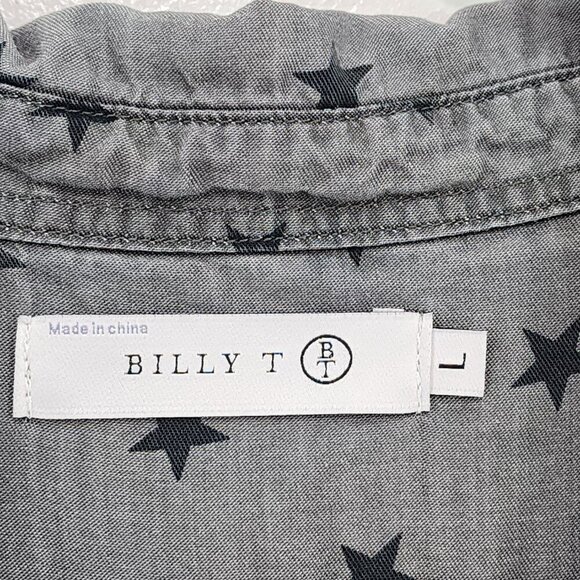 Billy T Women's Stars Button Front Long Sleeves Pocket Shirt - L - Picture 6 of 8